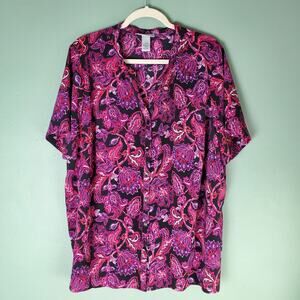Catherines Womens Floral Button Up Shirt Top Size 1X 18 20W
